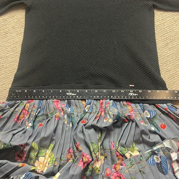 Ted Baker Izitaa Oracle Knit Skater Dress Pleated floral Print Skirt SZ 3 - Picture 9 of 11